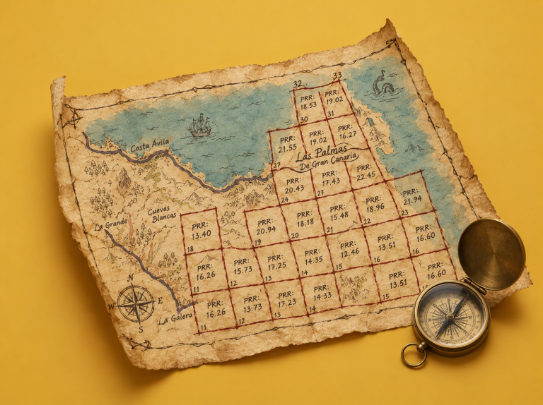 Aged Treasure Las Palmas Map with Compass