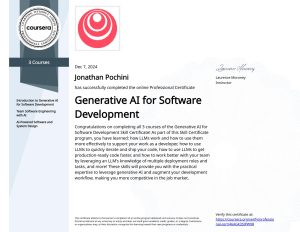 Generative AI for Software Development Specialization certificate