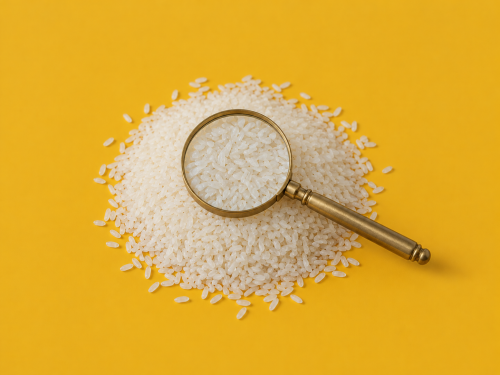 golden magnifying glass over rice